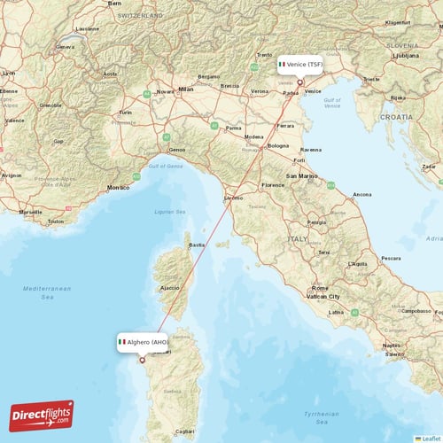Alghero - Venice direct flight map