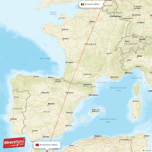 Al Hoceima - Brussels direct flight map