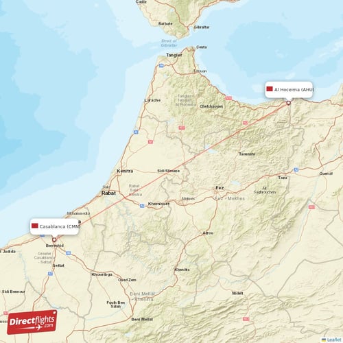 Al Hoceima - Casablanca direct flight map