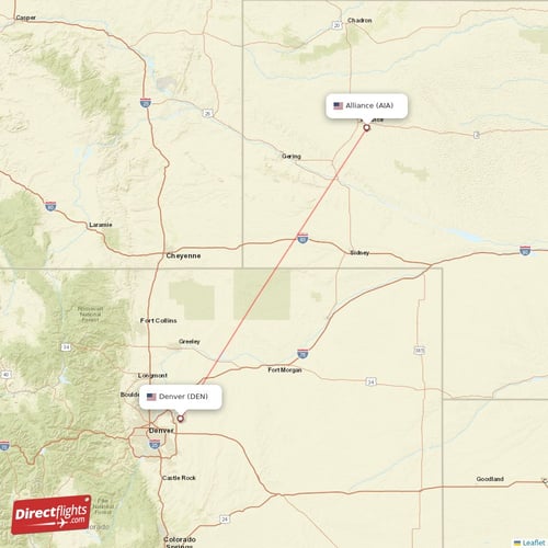 Alliance - Denver direct flight map