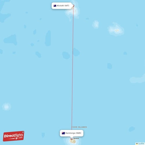 Aitutaki - Rarotonga direct flight map