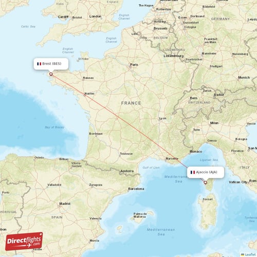Ajaccio - Brest direct flight map
