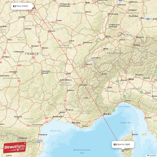 Ajaccio - Paris direct flight map