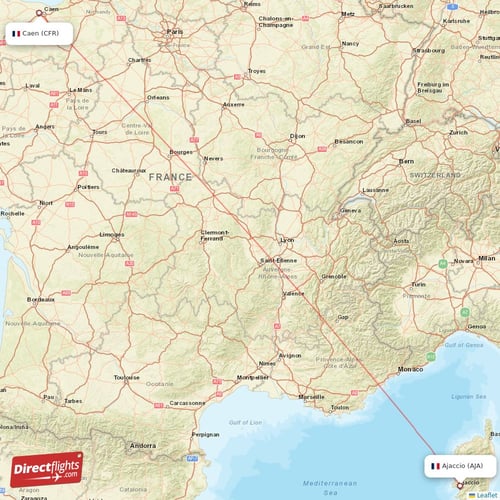 Ajaccio - Caen direct flight map
