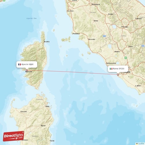 Ajaccio - Rome direct flight map