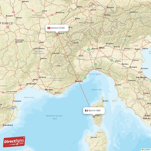 Ajaccio - Geneva direct flight map