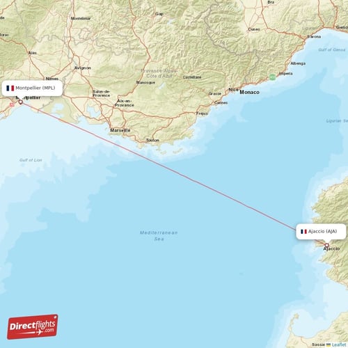 Ajaccio - Montpellier direct flight map