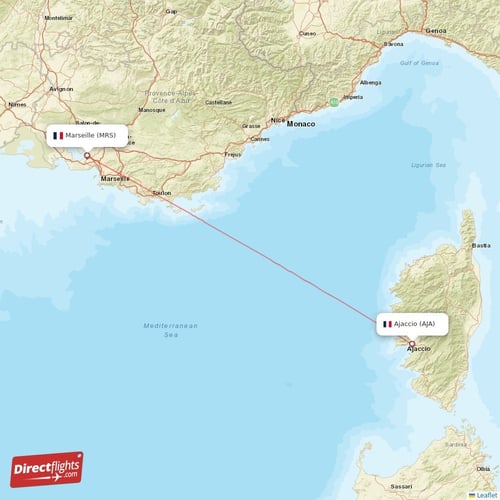 Ajaccio - Marseille direct flight map