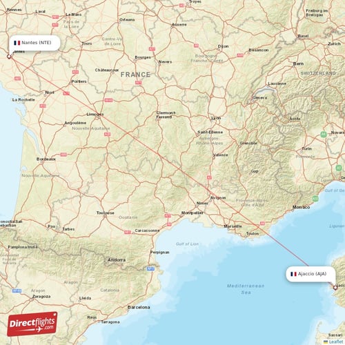 Ajaccio - Nantes direct flight map