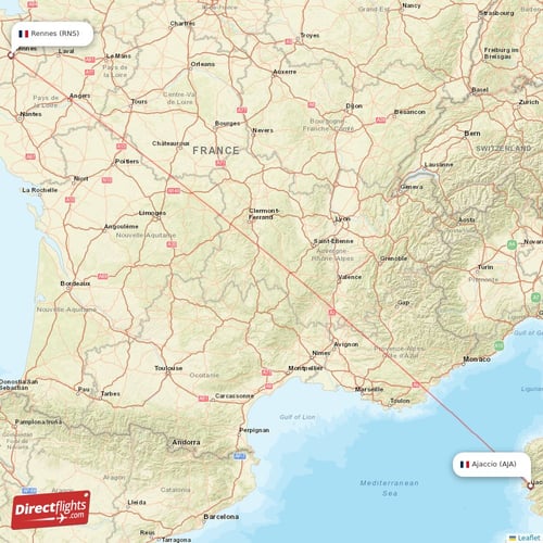 Ajaccio - Rennes direct flight map