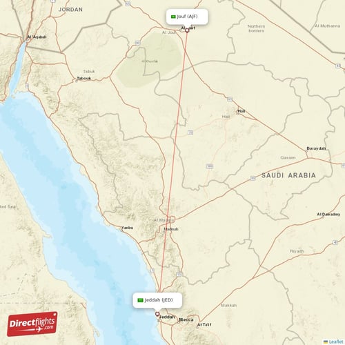 Jouf - Jeddah direct flight map