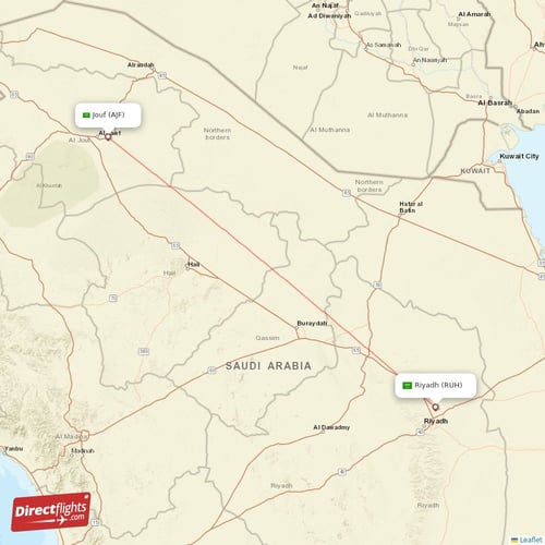 Jouf - Riyadh direct flight map