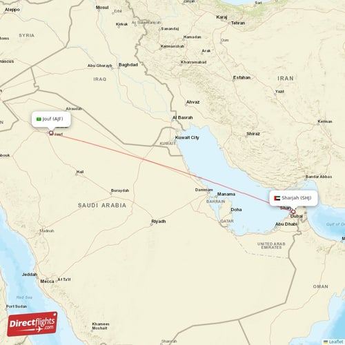 Jouf - Sharjah direct flight map