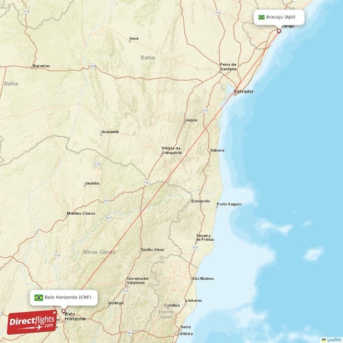 Aracaju - Belo Horizonte direct flight map