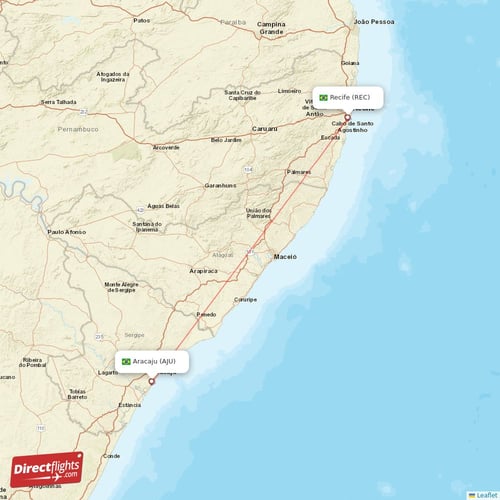 Aracaju - Recife direct flight map