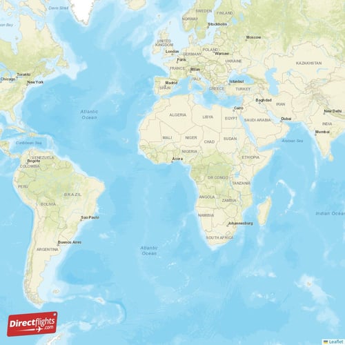 Auckland - Doha direct flight map