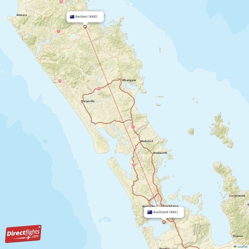 Auckland - Kerikeri direct flight map