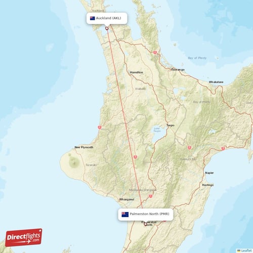 Auckland - Palmerston North direct flight map