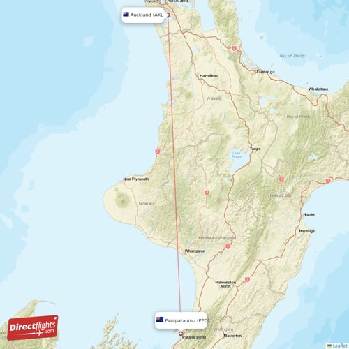Auckland - Paraparaumu direct flight map