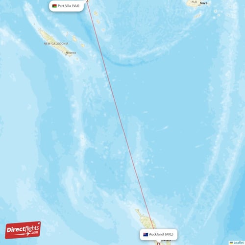 Auckland - Port Vila direct flight map