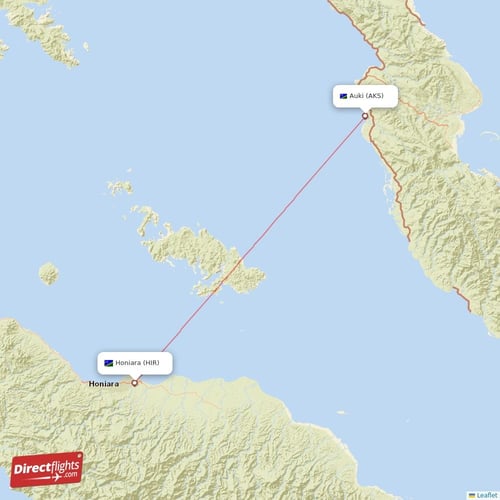 Auki - Honiara direct flight map