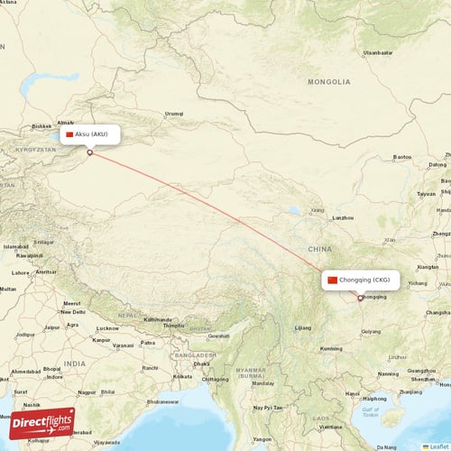 Aksu - Chongqing direct flight map