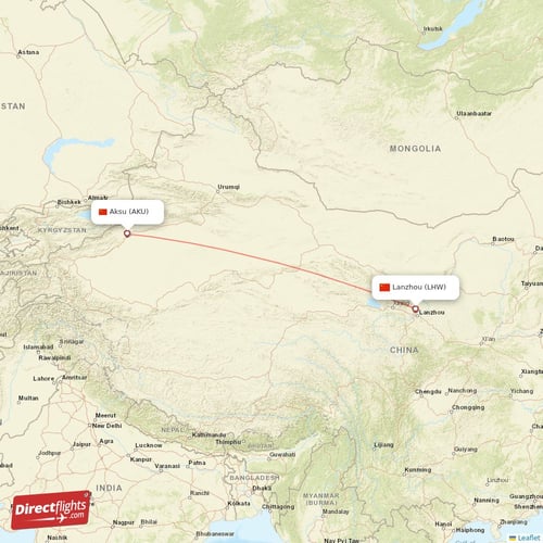 Aksu - Lanzhou direct flight map