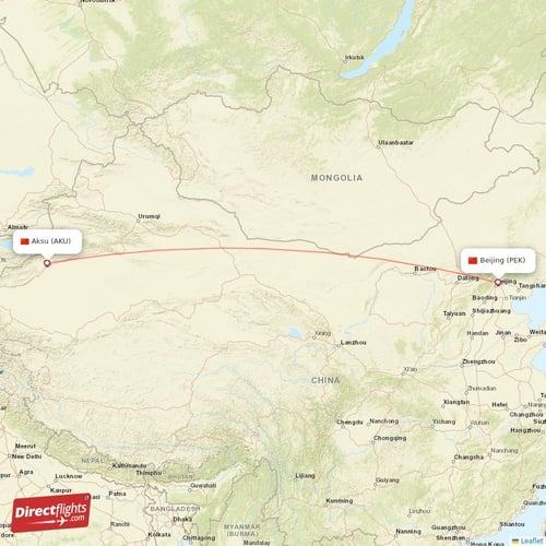 Aksu - Beijing direct flight map