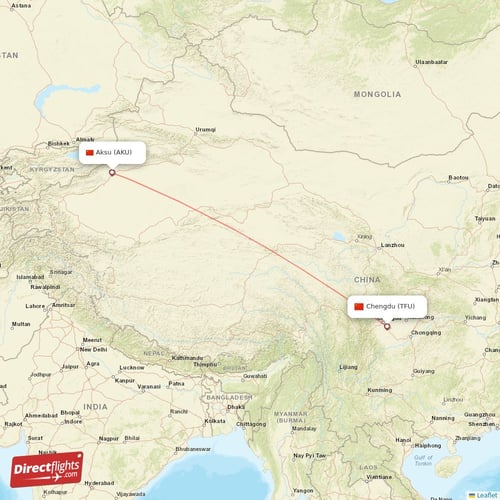 Aksu - Chengdu direct flight map