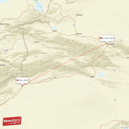 Aksu - Urumqi direct flight map