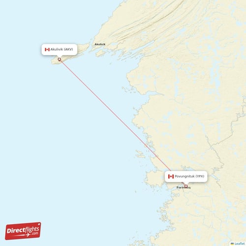 Akulivik - Povungnituk direct flight map