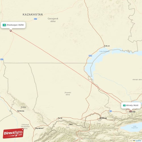 Almaty - Zhezkazgan direct flight map