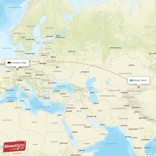 Almaty - Frankfurt direct flight map