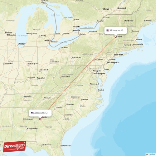 Albany - Atlanta direct flight map