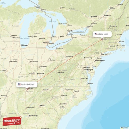 Albany - Nashville direct flight map