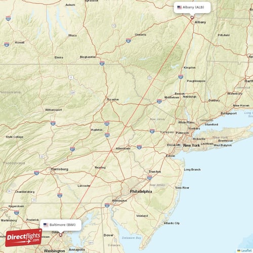 Albany - Baltimore direct flight map