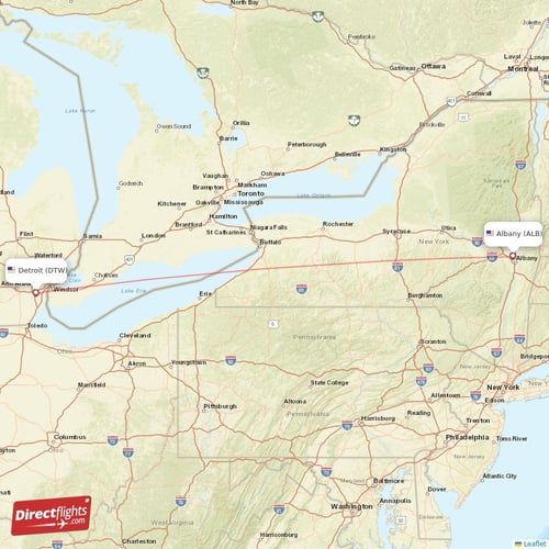 Albany - Detroit direct flight map