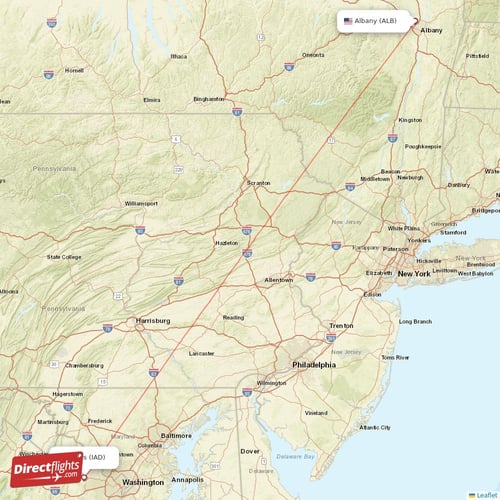 Albany - Dulles direct flight map