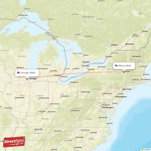 Albany - Chicago direct flight map