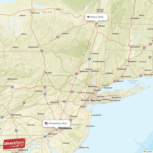 Albany - Philadelphia direct flight map