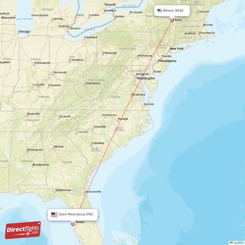 Albany - Saint Petersburg direct flight map