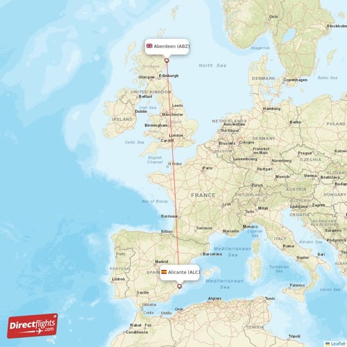 Alicante - Aberdeen direct flight map