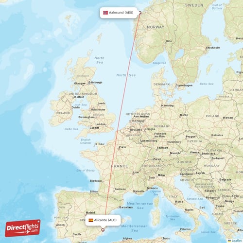 Alicante - Aalesund direct flight map