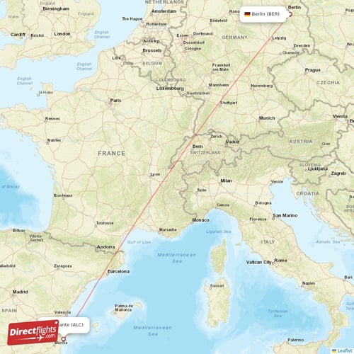 Alicante - Berlin direct flight map