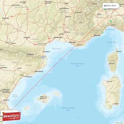 Alicante - Milan direct flight map