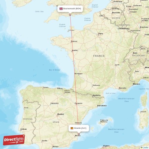 Alicante - Bournemouth direct flight map