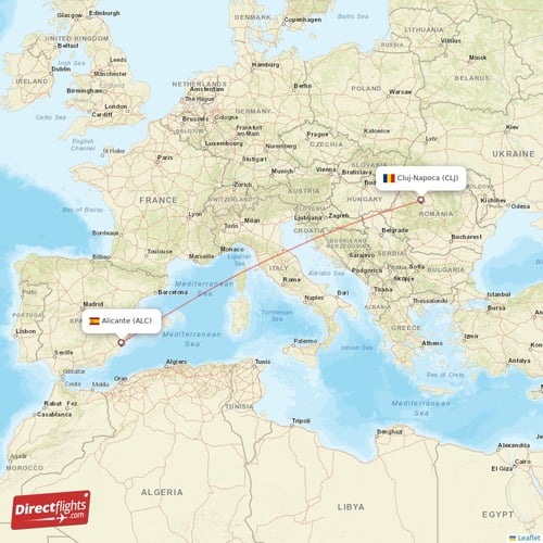 Alicante - Cluj-Napoca direct flight map