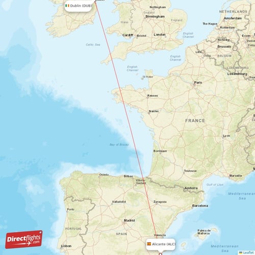 Alicante - Dublin direct flight map
