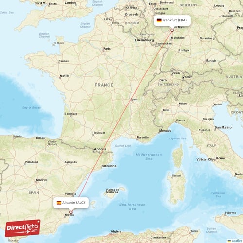 Alicante - Frankfurt direct flight map
