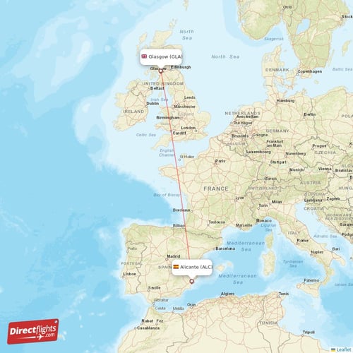 Alicante - Glasgow direct flight map